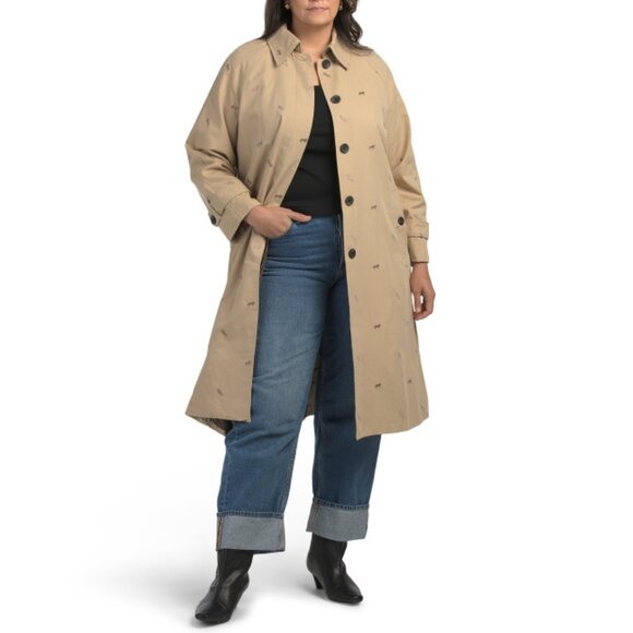 AVEC LES FILLES Khaki Plus Trench Coat With Back Buttons - Picture 1 of 2